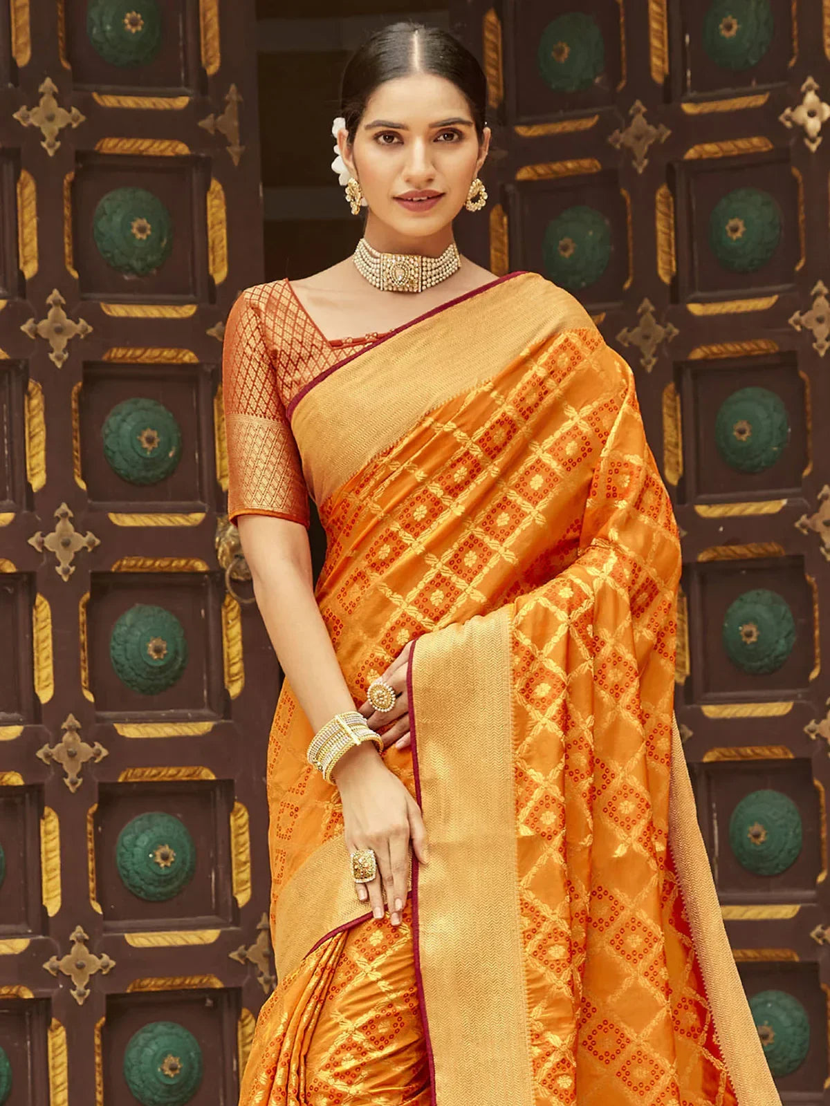Awesome Orange Zari Weaving Silk Traditional Saree With Blouse