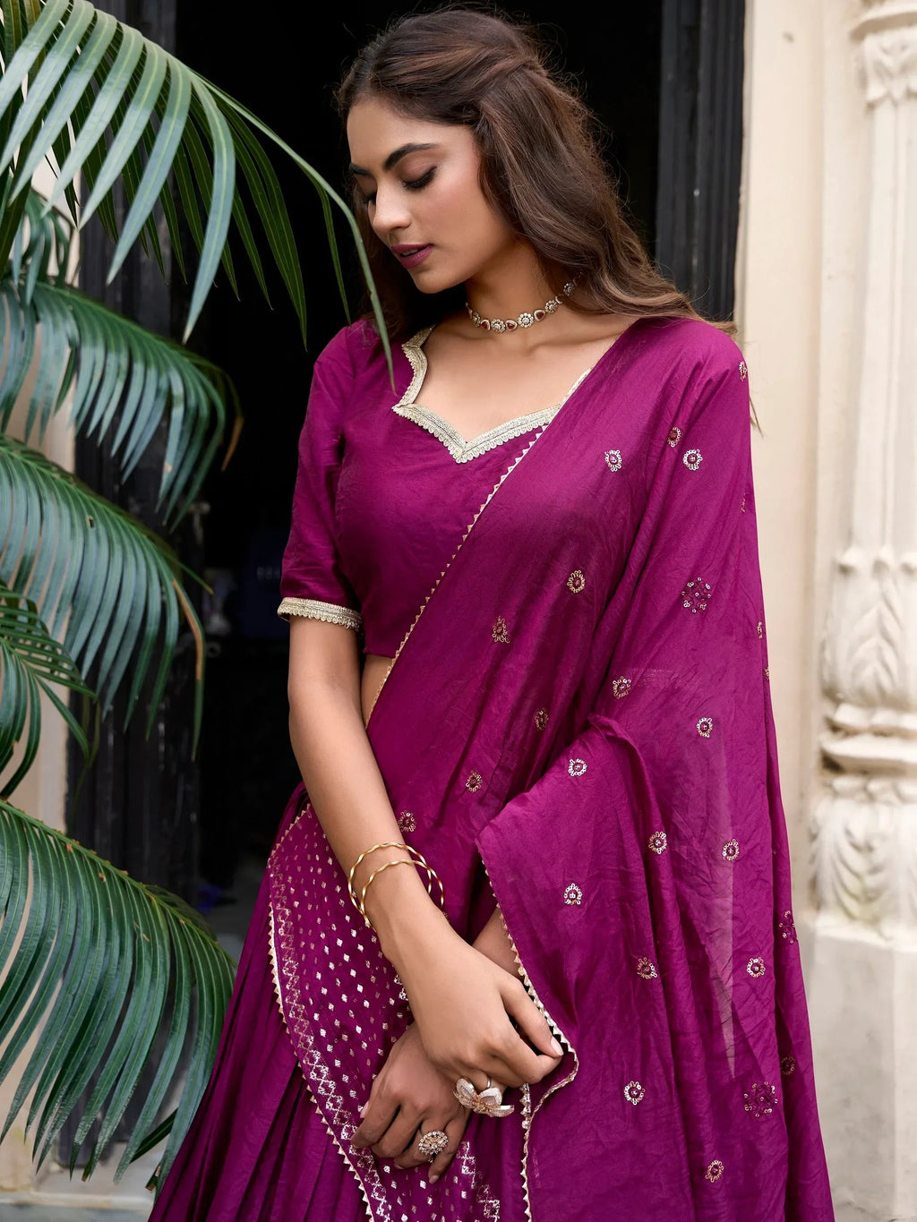 Wine Awesome Zari Weaving Chanderi Silk Festive Wear Lehenga Choli