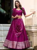 Wine Awesome Zari Weaving Chanderi Silk Festive Wear Lehenga Choli
