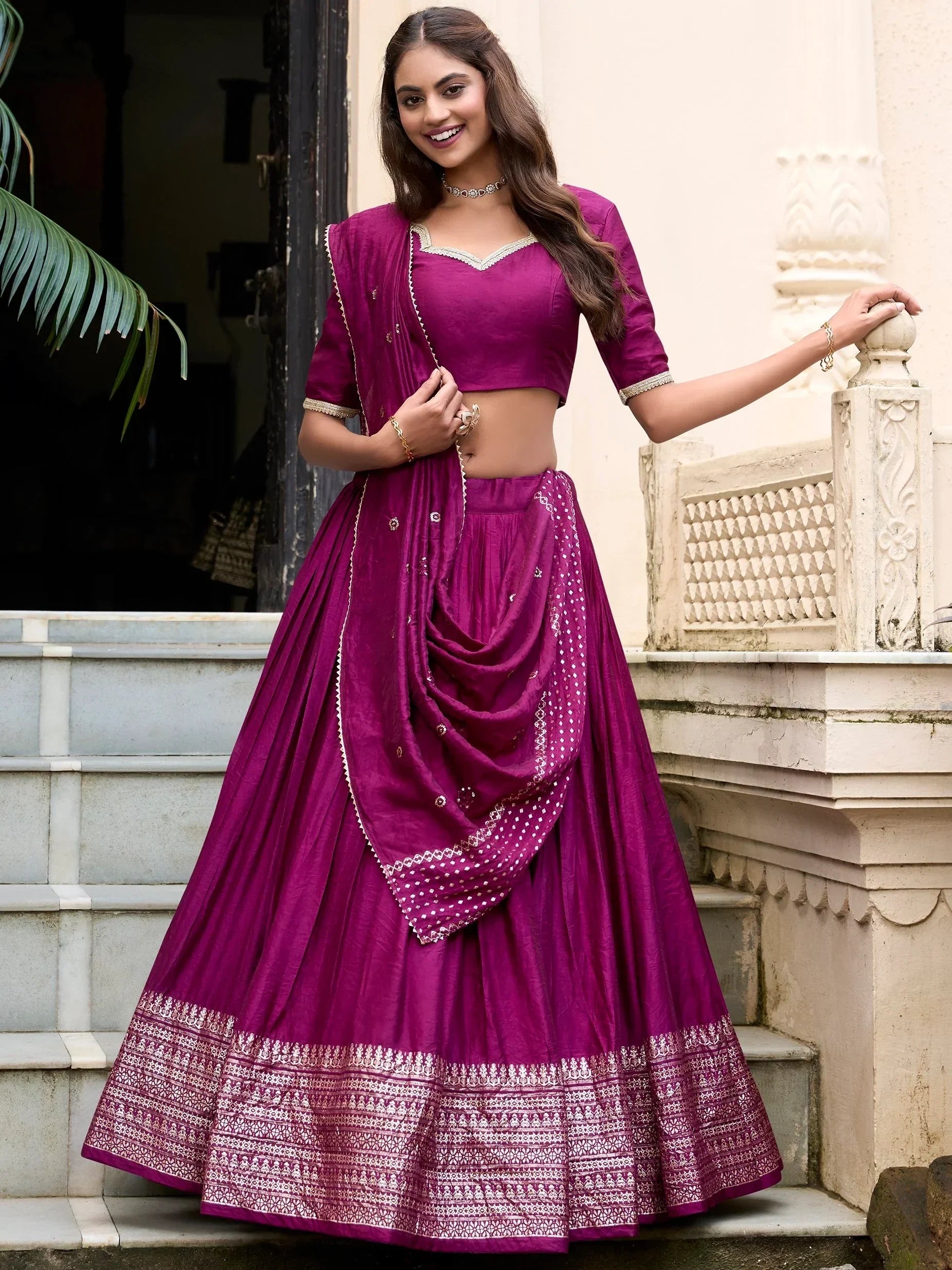 Wine Awesome Zari Weaving Chanderi Silk Festive Wear Lehenga Choli