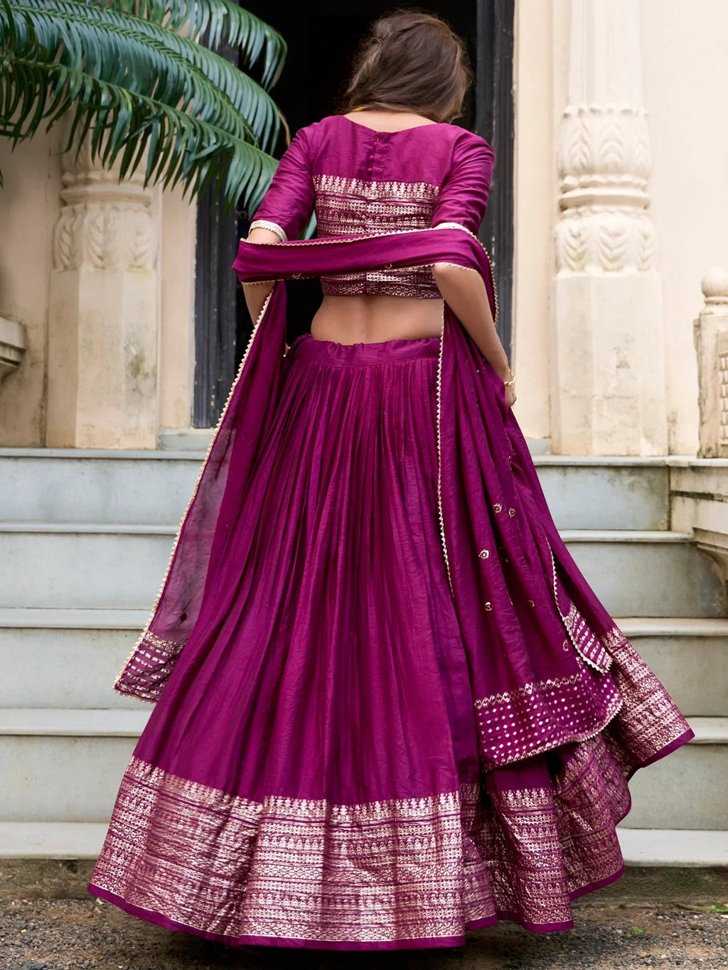 Wine Awesome Zari Weaving Chanderi Silk Festive Wear Lehenga Choli