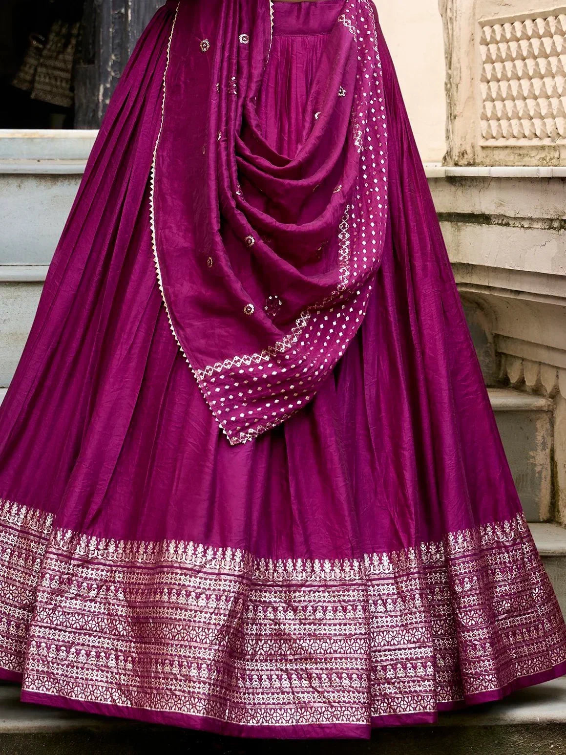 Wine Awesome Zari Weaving Chanderi Silk Festive Wear Lehenga Choli