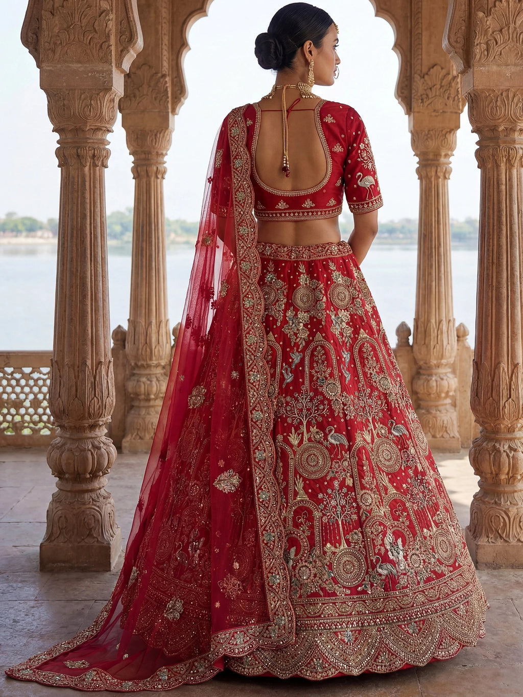 Red Awesome Embroidered Silk Bridal Lehenga Choli With Double Dupatta