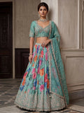 Blue Ravishing Tissue Bead Work Bridesmaid Lehenga Choli With Dupatta