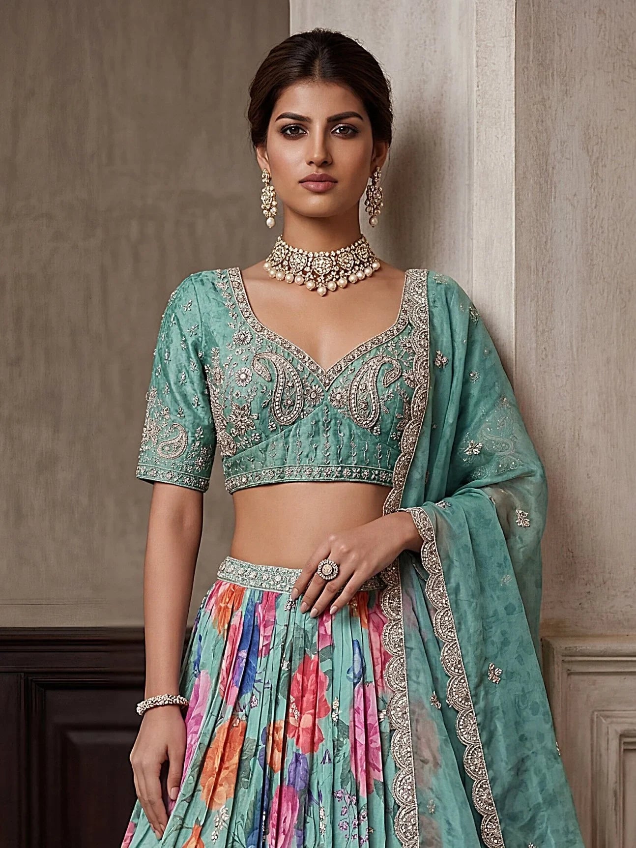 Blue Ravishing Tissue Bead Work Bridesmaid Lehenga Choli With Dupatta