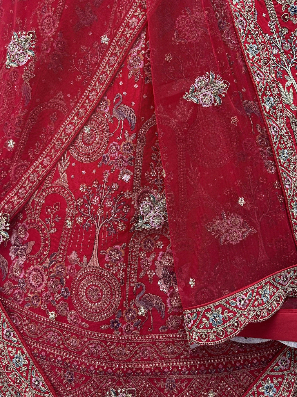 Red Awesome Embroidered Silk Bridal Lehenga Choli With Double Dupatta