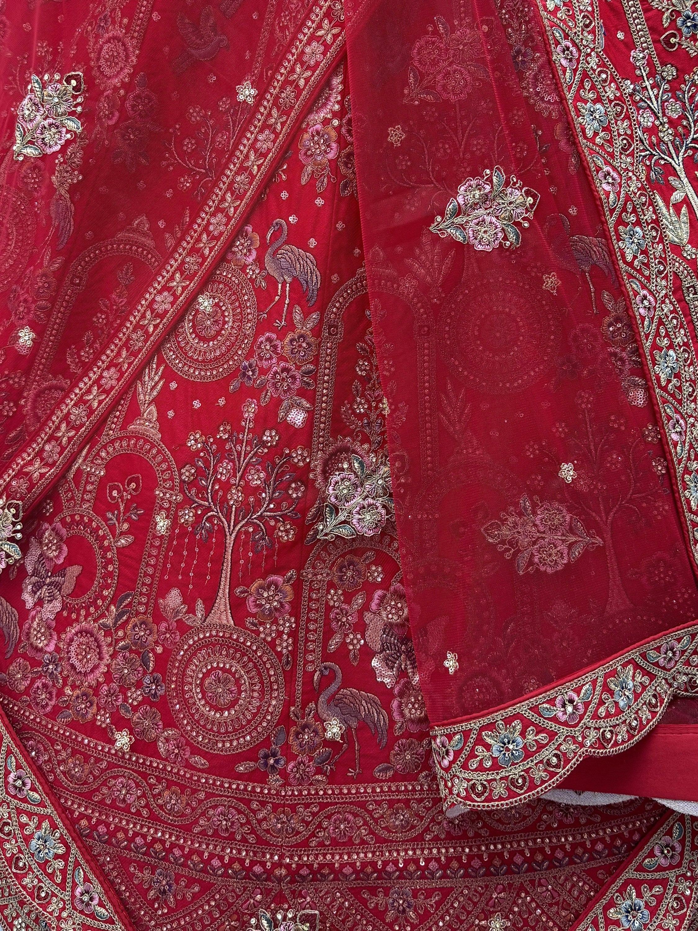 Red Awesome Embroidered Silk Bridal Lehenga Choli With Double Dupatta