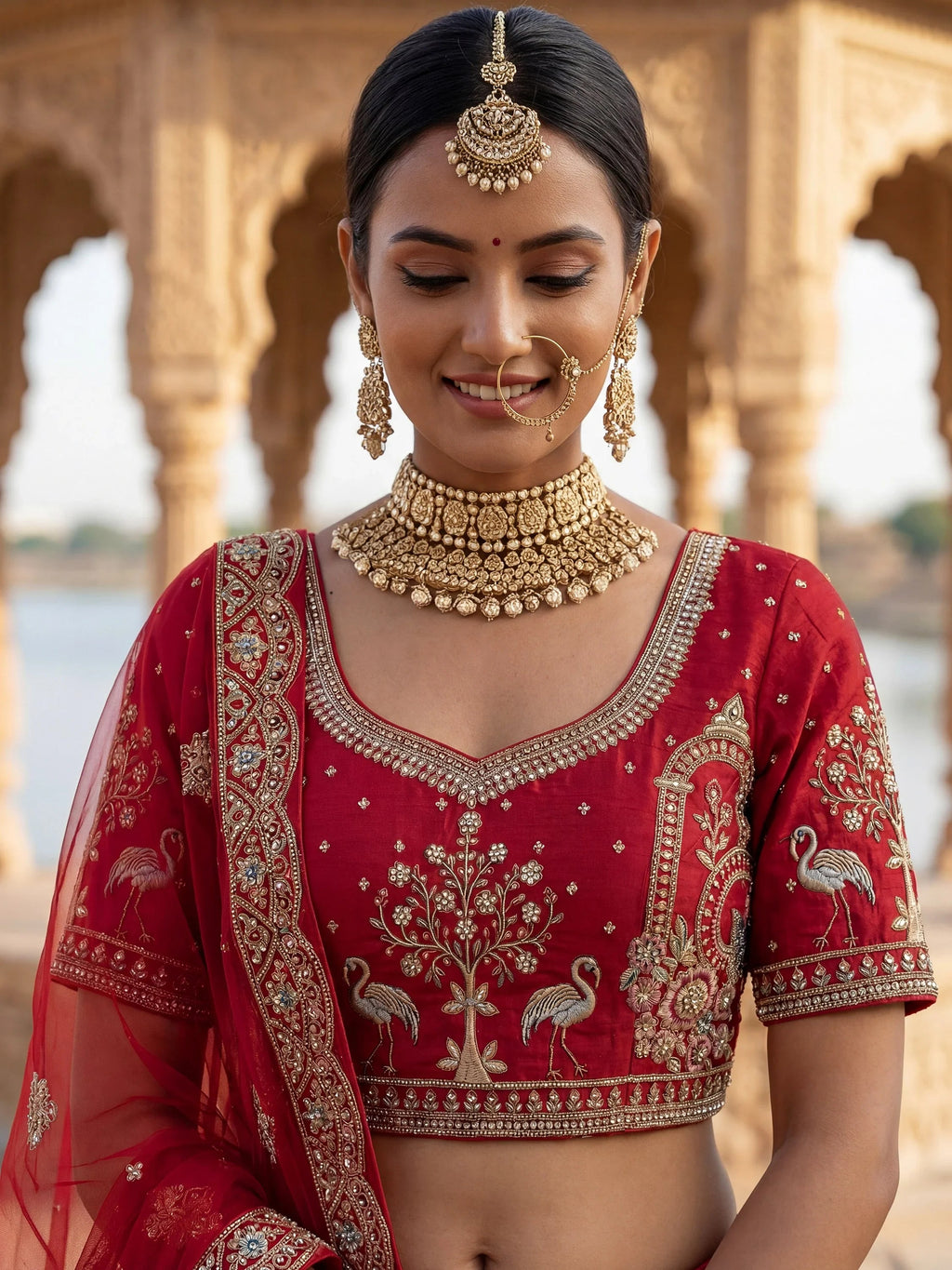 Red Awesome Embroidered Silk Bridal Lehenga Choli With Double Dupatta