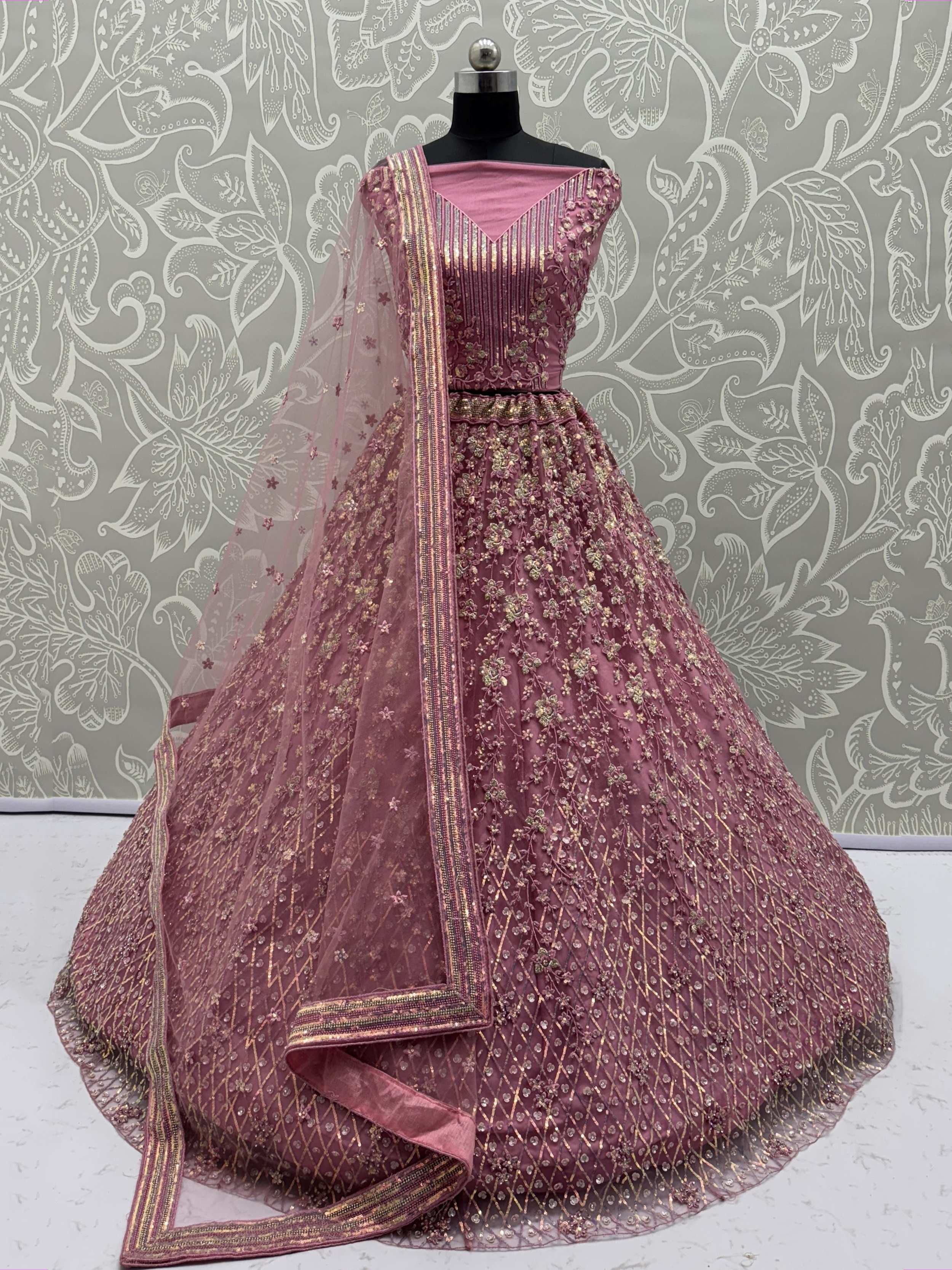 Pink Fantastic Net Multi-Thread Work Wedding Lehenga Choli