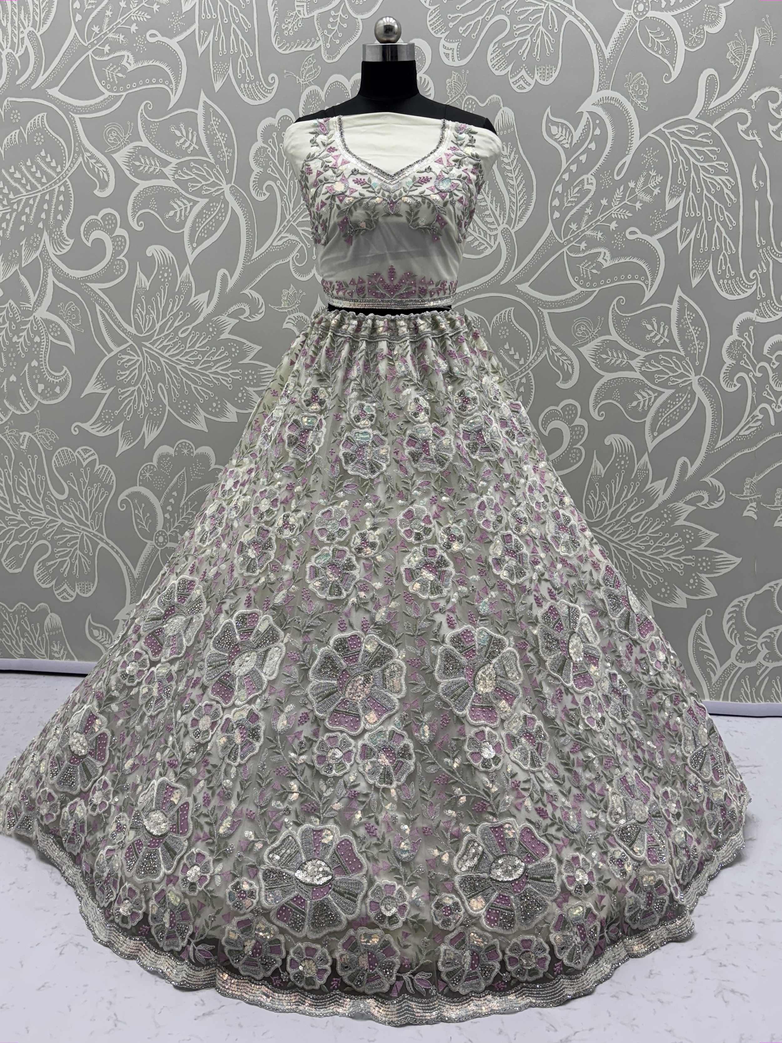 White Glamorous Net Sequins Wedding Wear Lehenga Choli With Dupatta