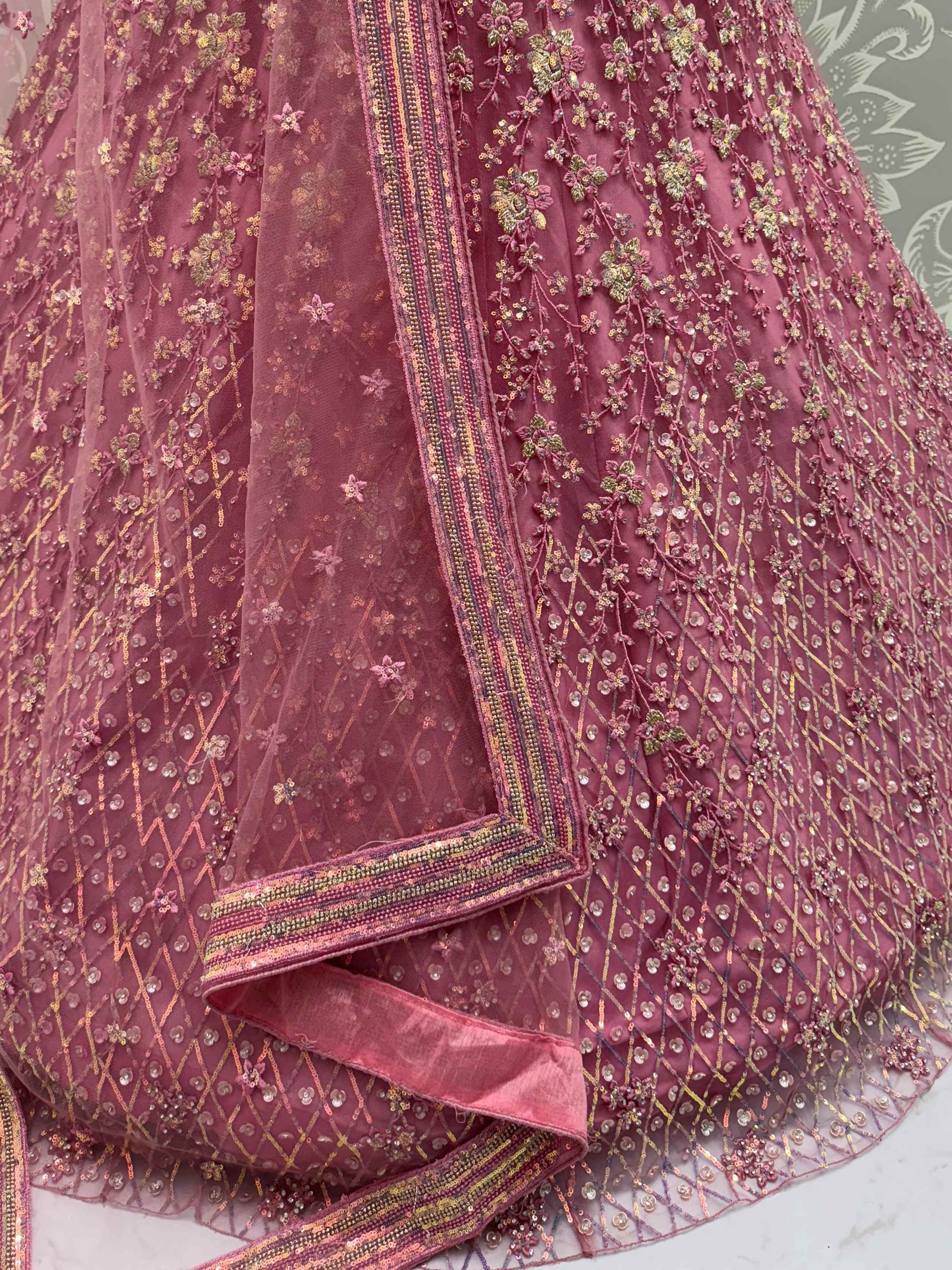 Pink Fantastic Net Multi-Thread Work Wedding Lehenga Choli