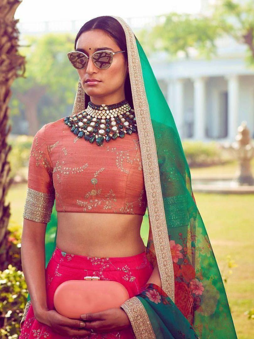 Pink Sabyasachi Off Floral Orangza Wedding Wear Saree With Blouse