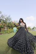 Bandhani Print Faux Georgette Gown with Kutchi Patchwork