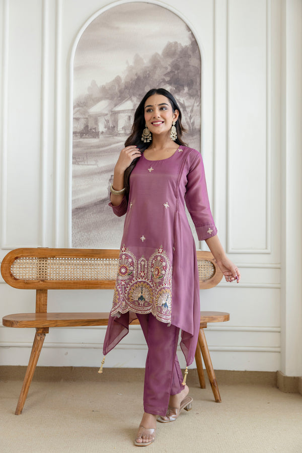 Beads and Zardosi Work Cosmos Shimmer Kurti with Pant