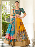 Beauteous Yellow Kalamkari Print Dola Silk Event Wear Lehenga Choli