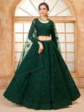Beautiful Green Embroidered Net Mehendi Wear Lehenga Choli