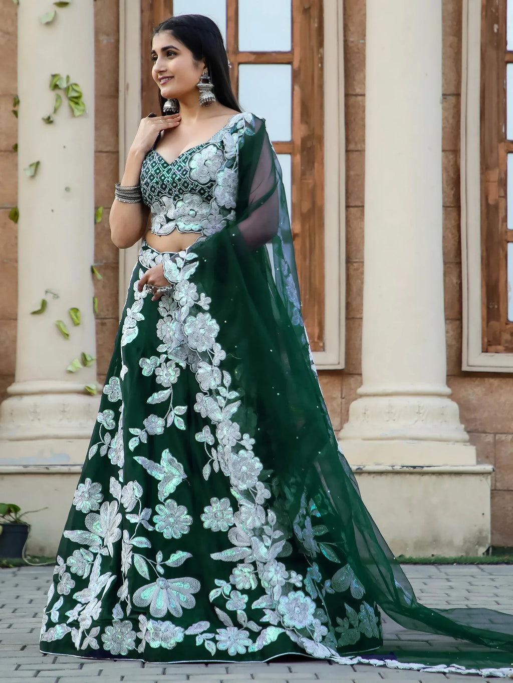 Beautiful Green Sequins Georgette Designer Lehenga Choli With Dupatta