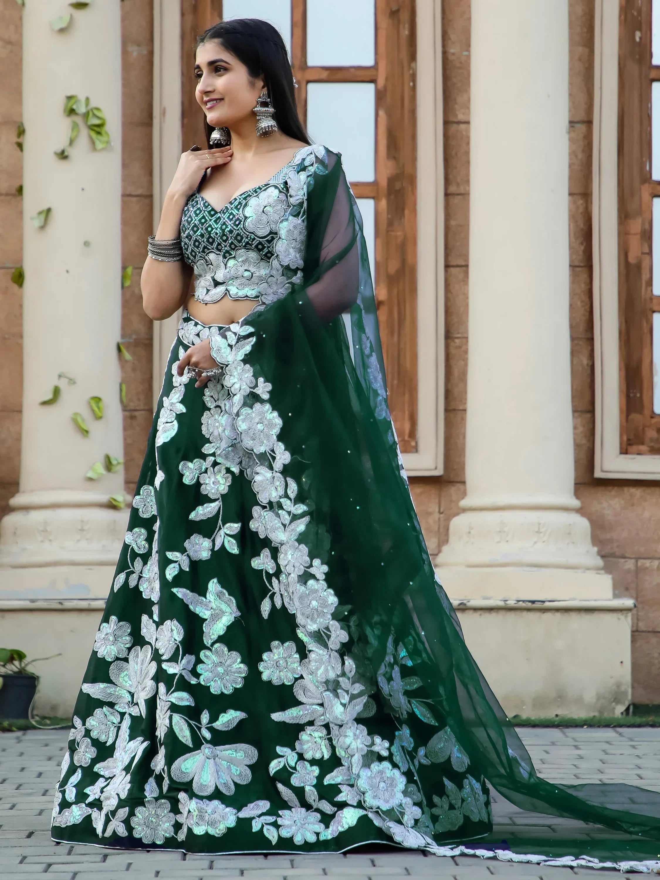 Beautiful Green Sequins Georgette Designer Lehenga Choli With Dupatta
