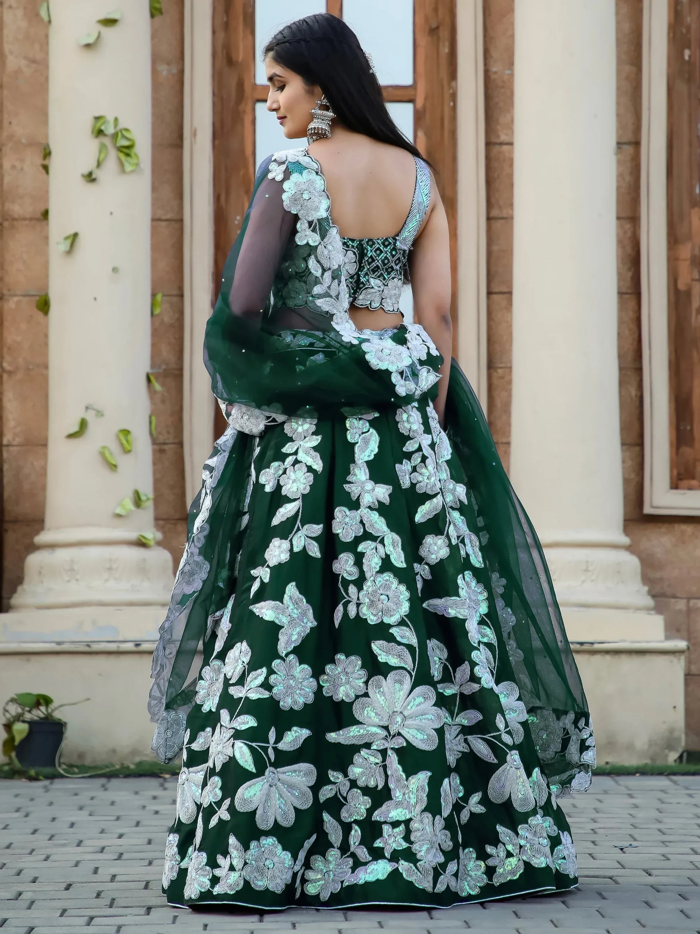 Beautiful Green Sequins Georgette Designer Lehenga Choli With Dupatta
