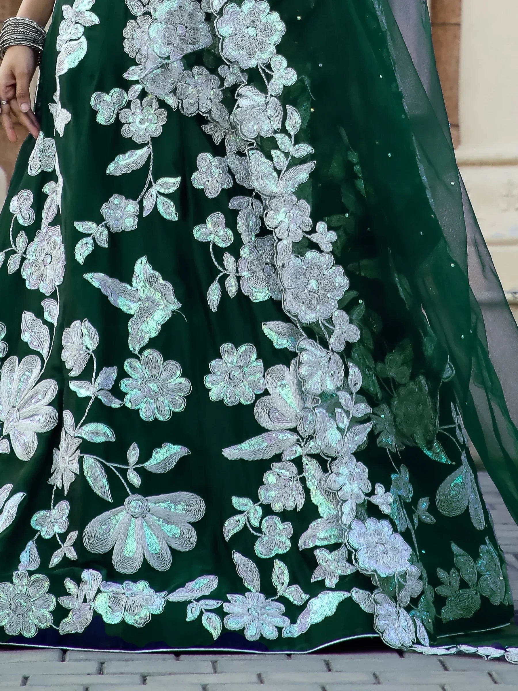 Beautiful Green Sequins Georgette Designer Lehenga Choli With Dupatta