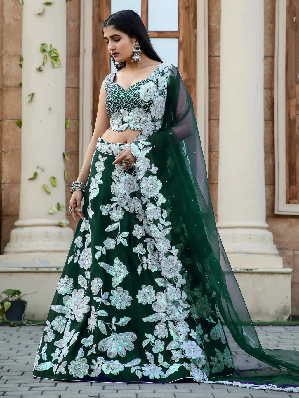 Beautiful Green Sequins Georgette Designer Lehenga Choli With Dupatta