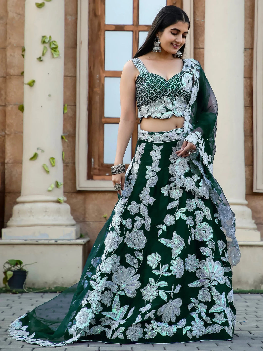 Beautiful Green Sequins Georgette Designer Lehenga Choli With Dupatta