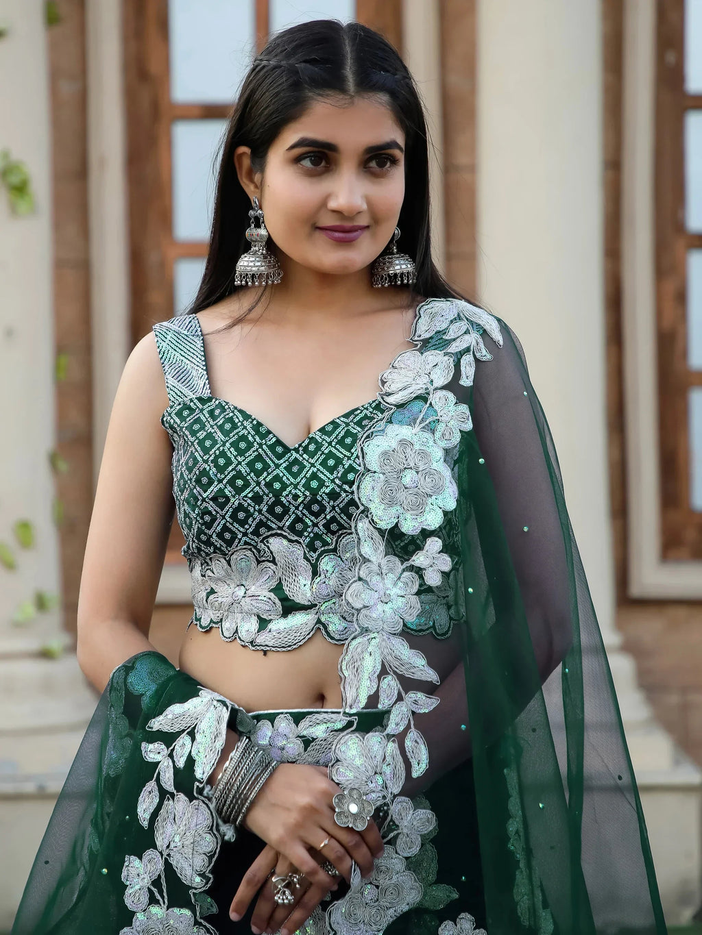 Beautiful Green Sequins Georgette Designer Lehenga Choli With Dupatta