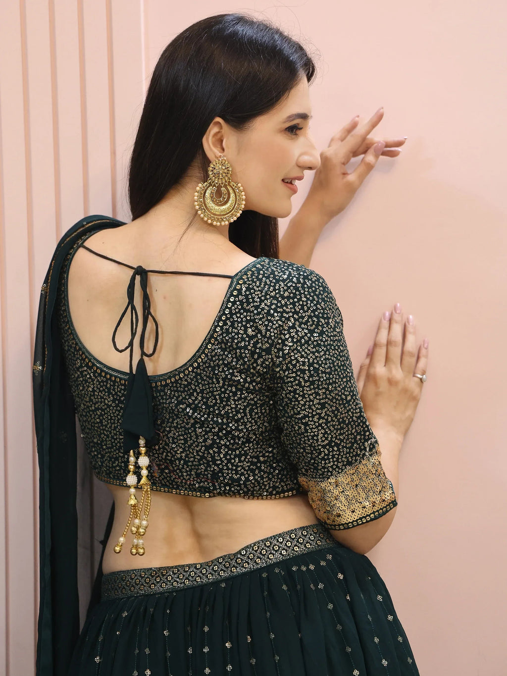 Beautiful Green Sequins Mehendi Wear Lehenga Choli