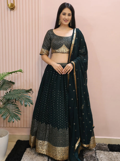 Beautiful Green Sequins Mehendi Wear Lehenga Choli
