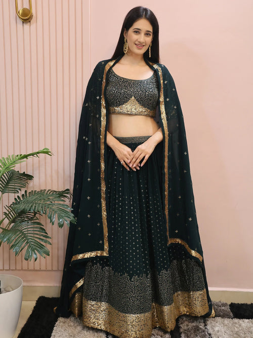 Beautiful Green Sequins Mehendi Wear Lehenga Choli