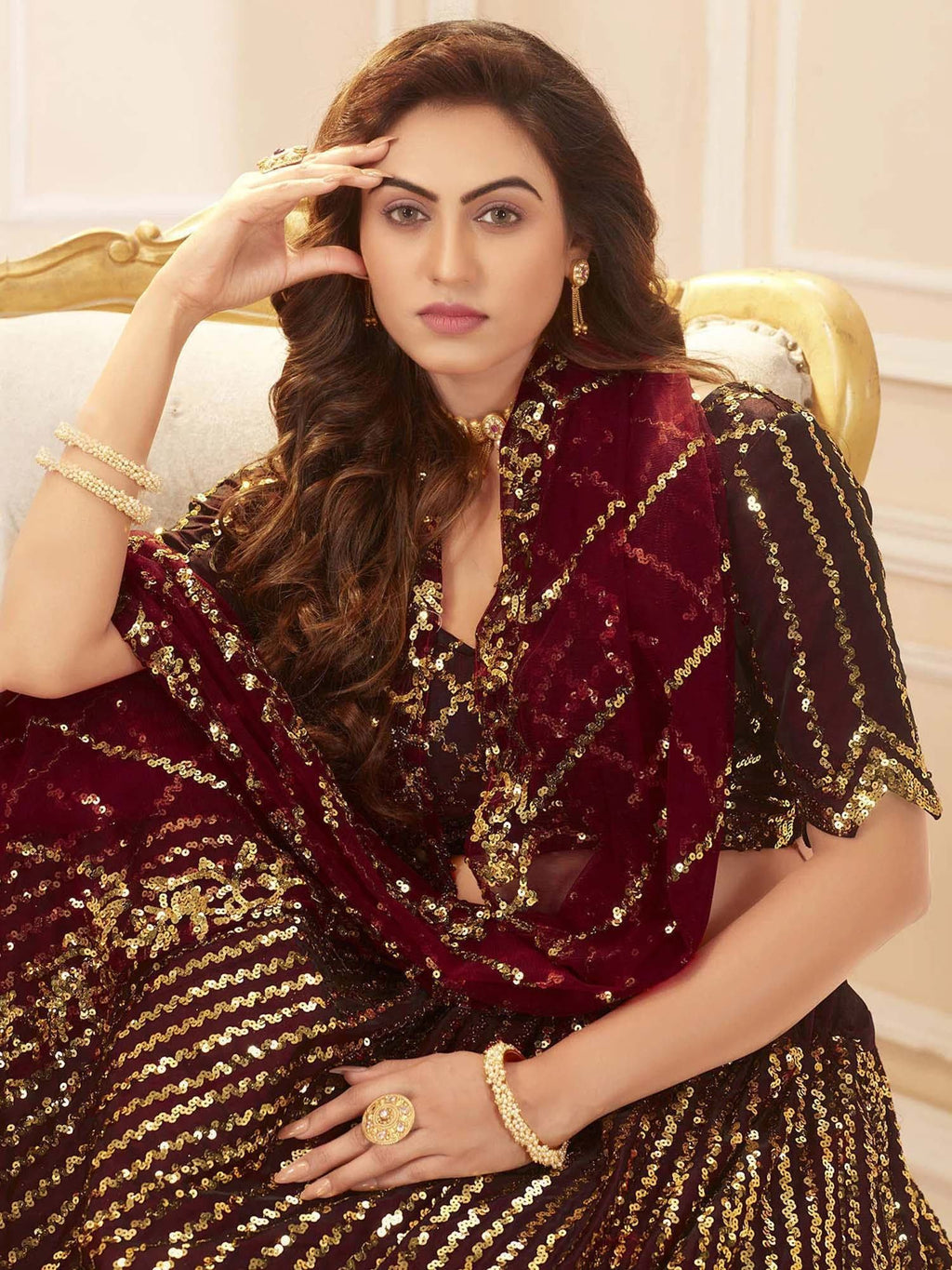 Maroon Beautiful Sequins Silk Wedding Lehenga Choli With Dupatta