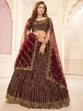 Maroon Beautiful Sequins Silk Wedding Lehenga Choli With Dupatta