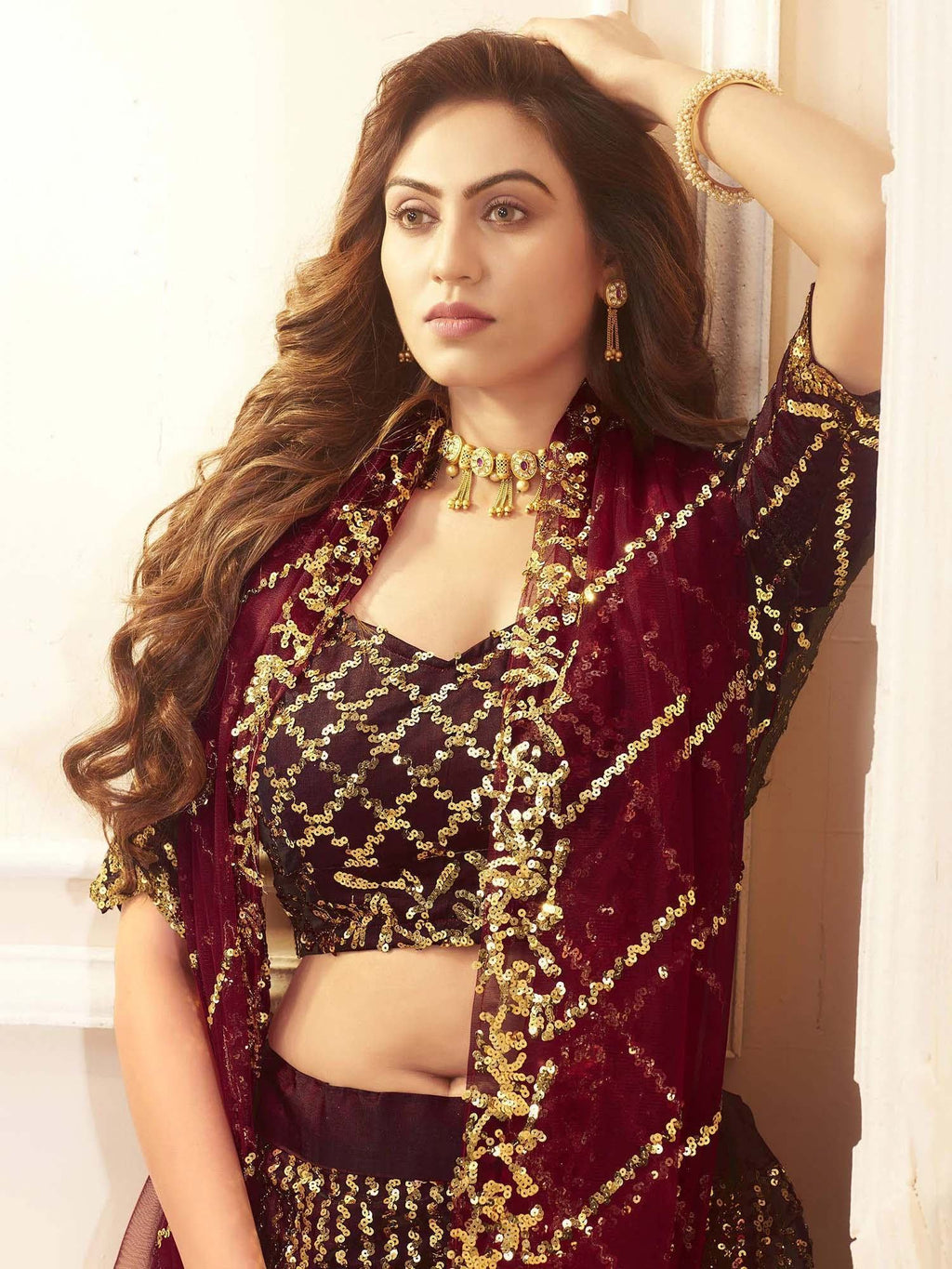 Maroon Beautiful Sequins Silk Wedding Lehenga Choli With Dupatta