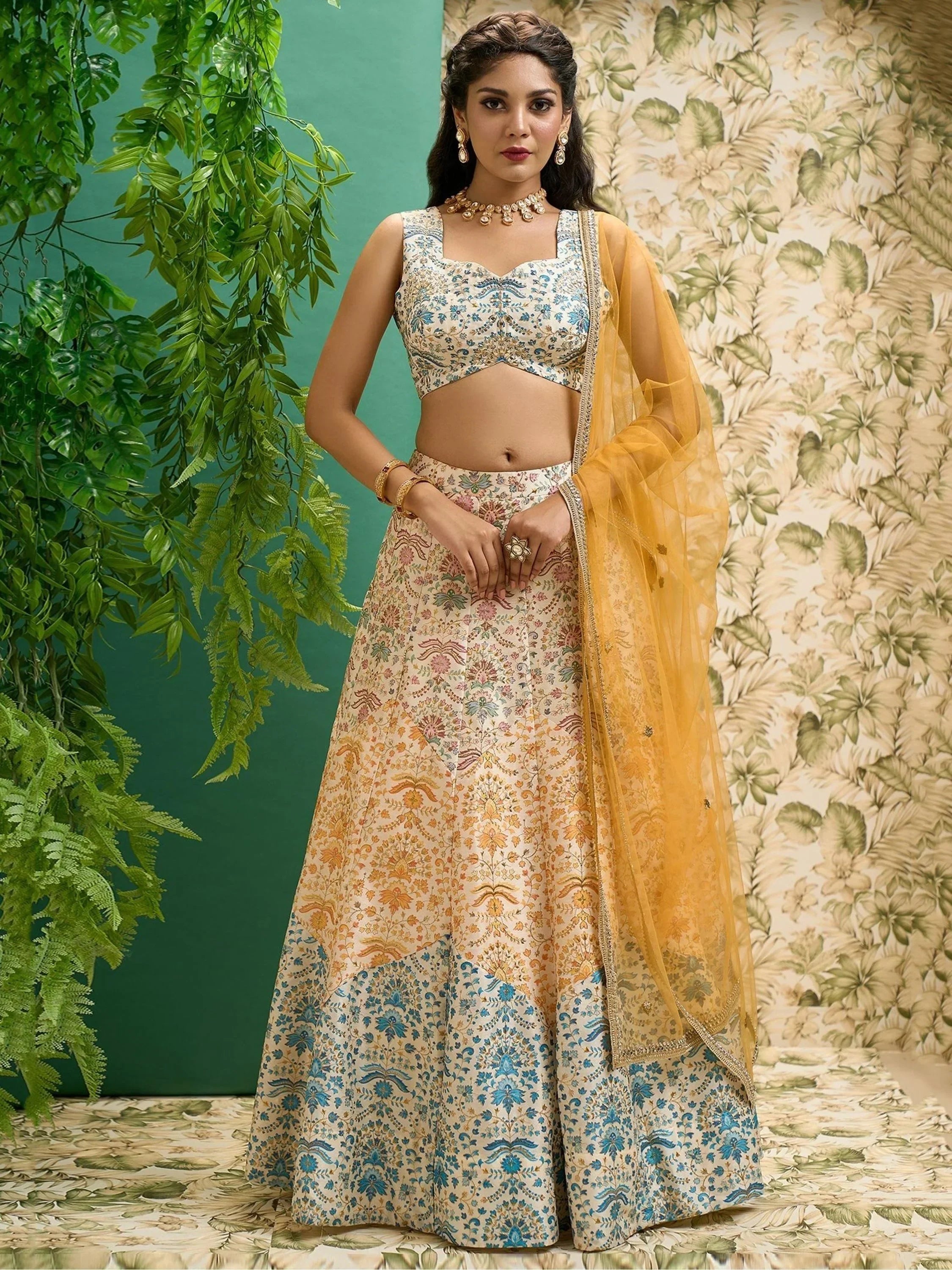 Beautiful Multi Color Digital Printed Art Silk Event Wear Lehenga Choli