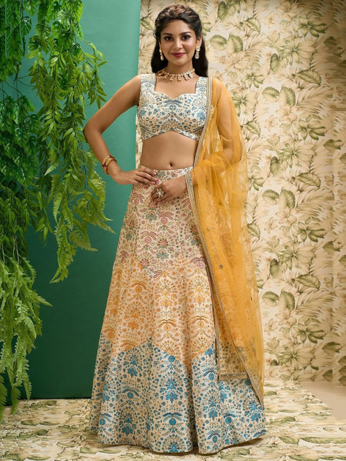Beautiful Multi Color Digital Printed Art Silk Event Wear Lehenga Choli
