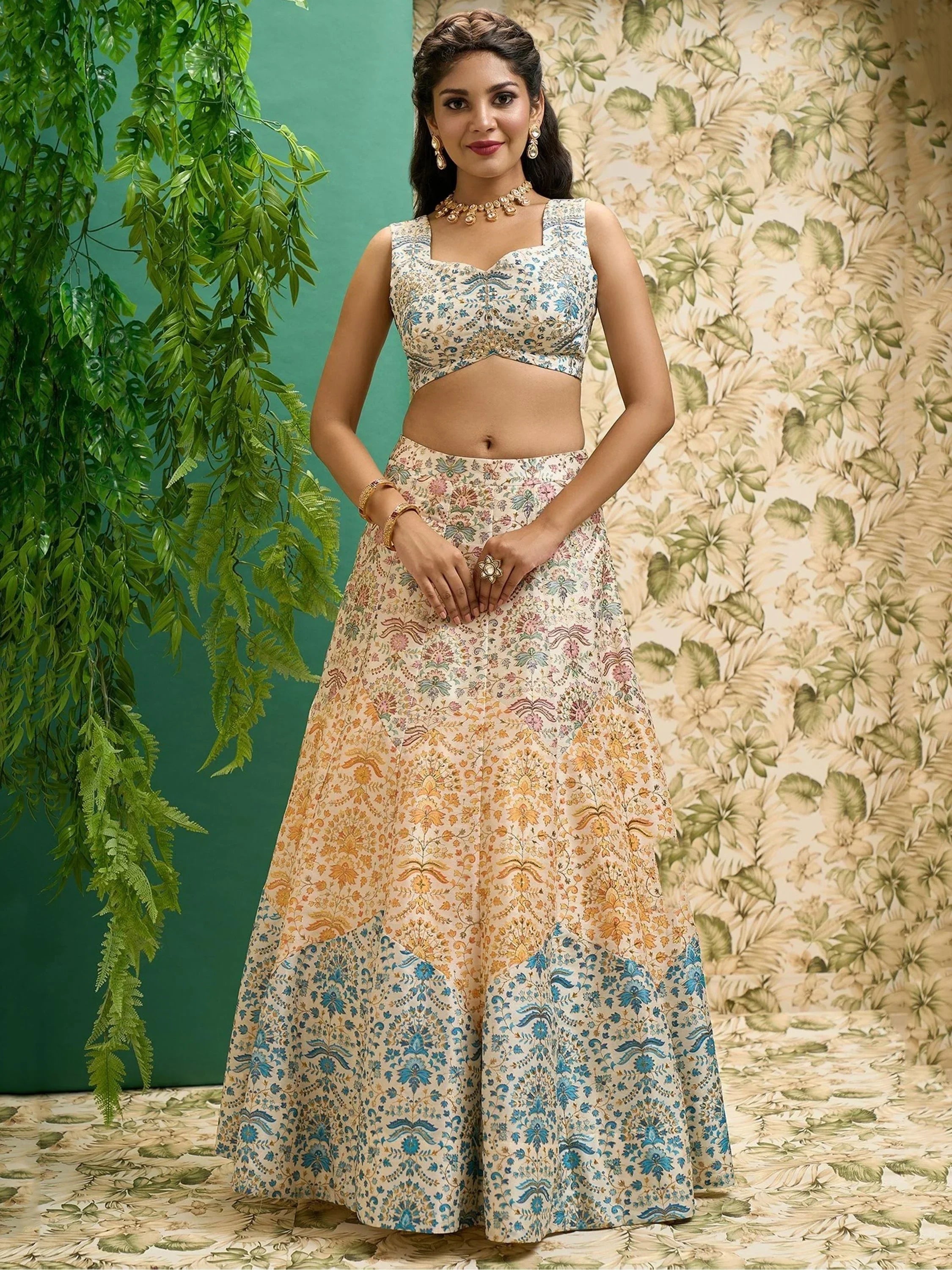 Beautiful Multi Color Digital Printed Art Silk Event Wear Lehenga Choli
