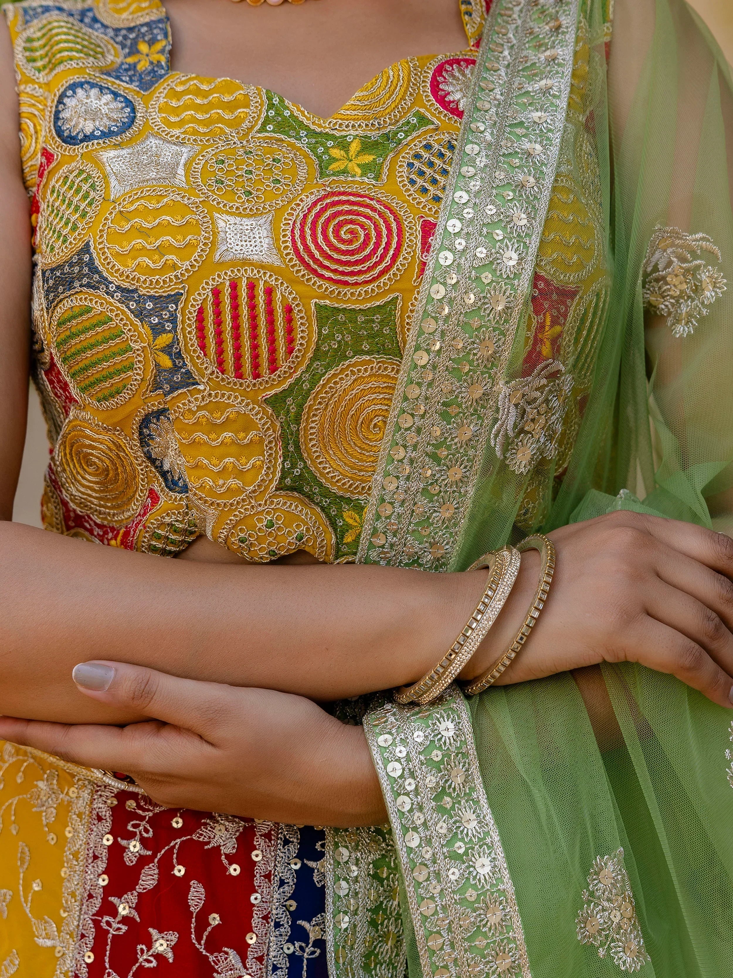 Beautiful Multi Color Georgette Sequins Sangeet Wear Lehenga Choli