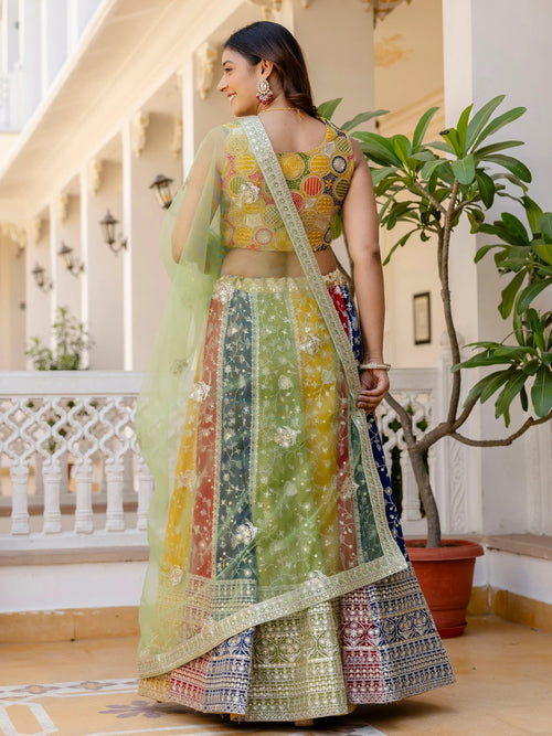Beautiful Multi Color Georgette Sequins Sangeet Wear Lehenga Choli