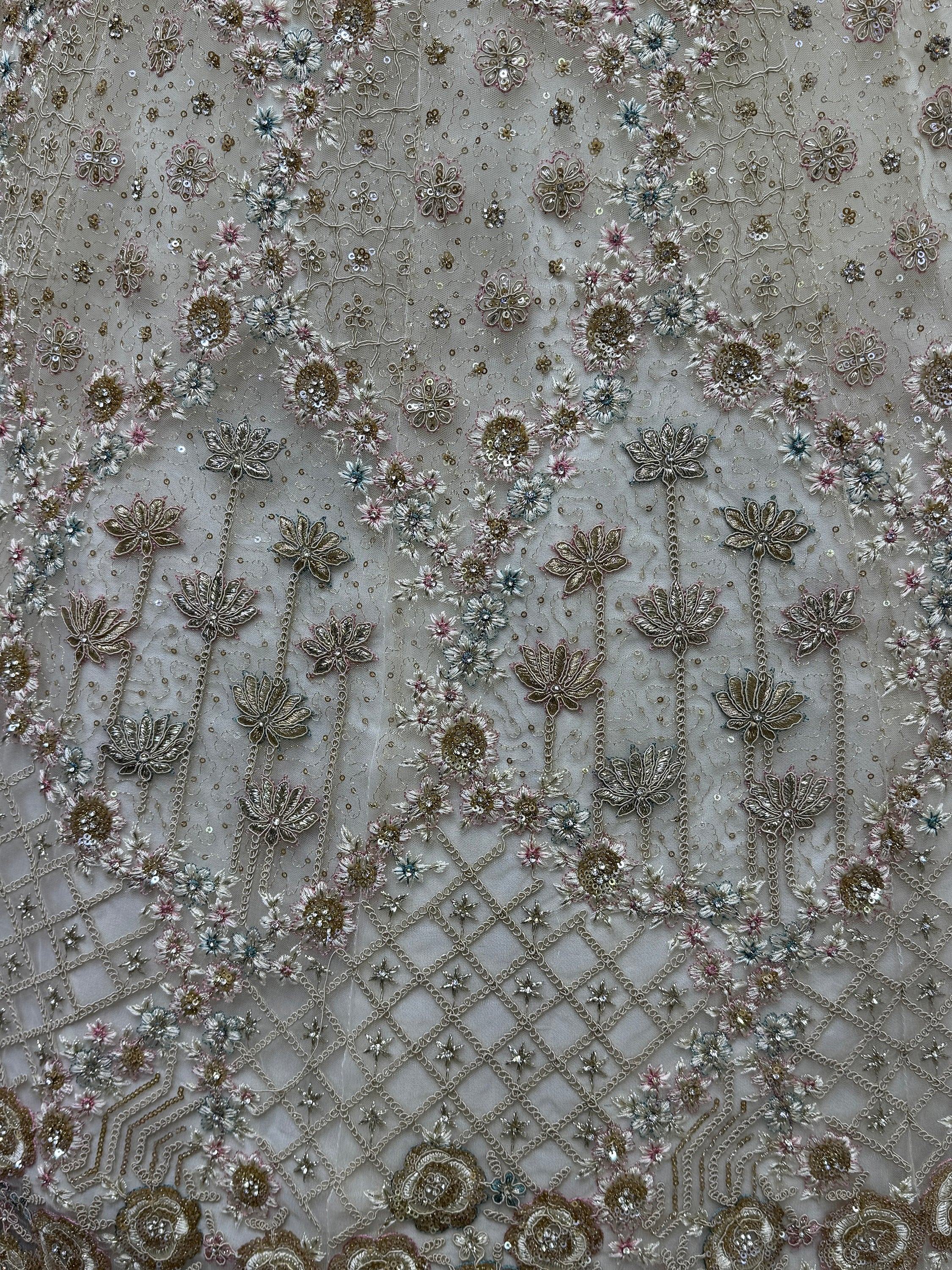 Off White Wonderful Zircon Work Net Bridesmaid Lehenga Choli With Dupatta