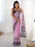 Pink Beautiful Chinon Digital Printed Saree With Blouse