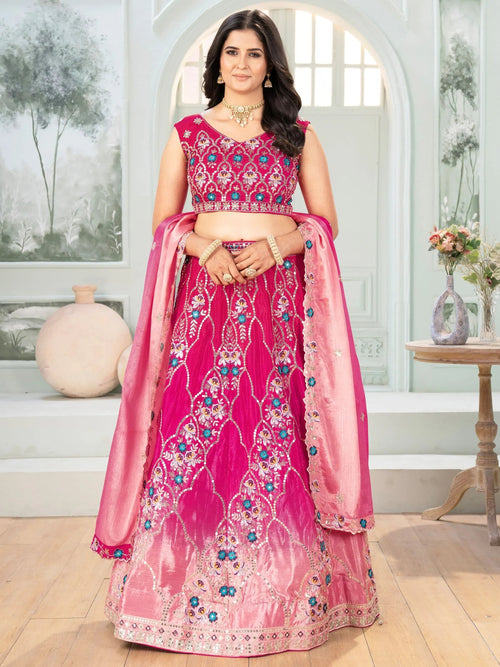 Beautiful Pink Chinon Sequins Embroidered Lehenga Choli With Dupatta