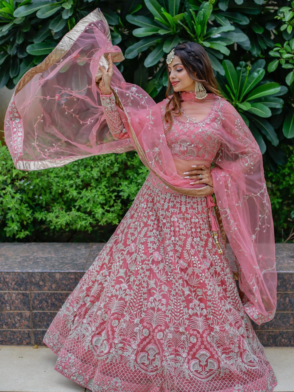 Beautiful Pink Dori Work Soft Net Ceremony Wear Lehenga Choli