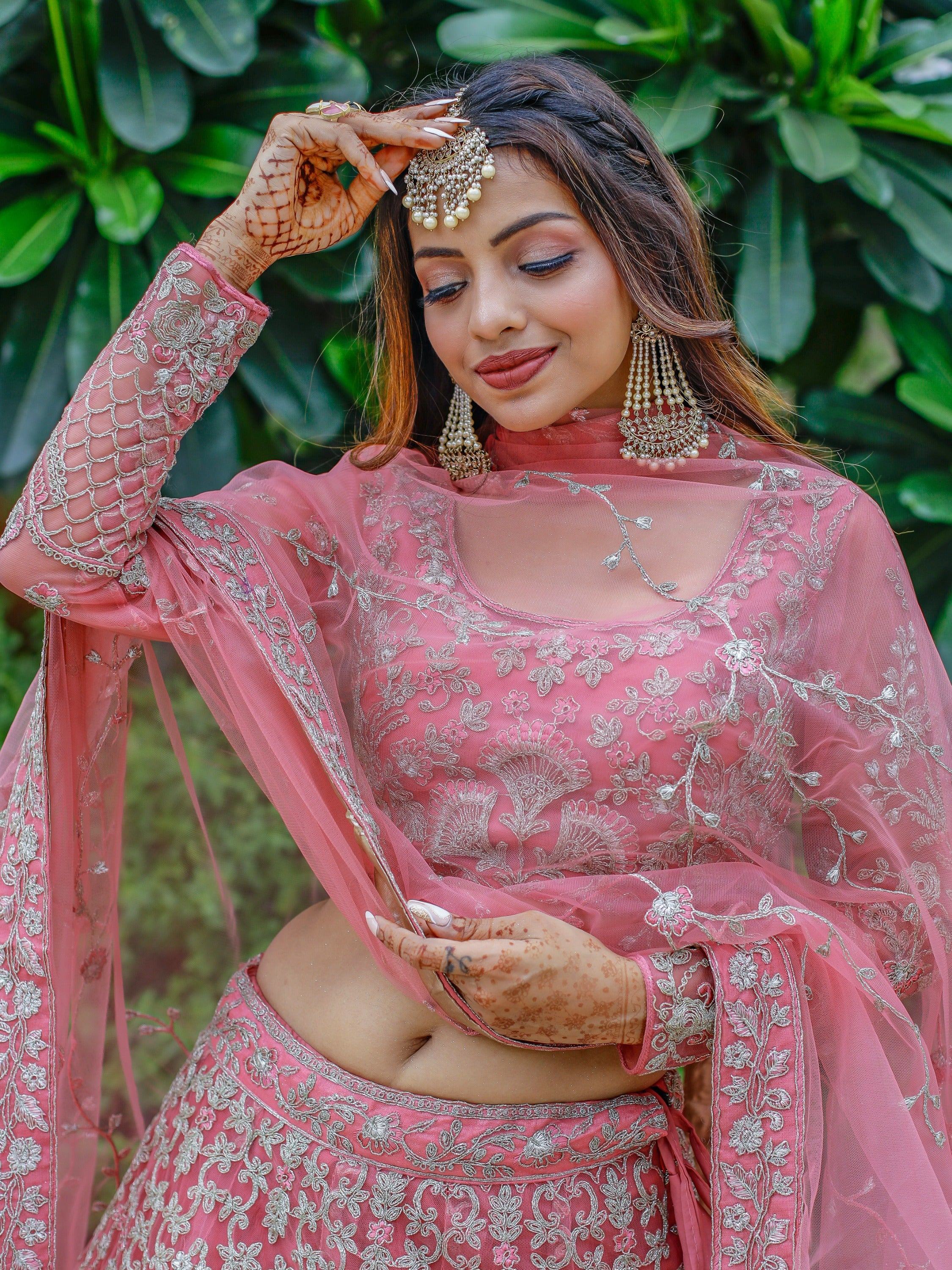 Beautiful Pink Dori Work Soft Net Ceremony Wear Lehenga Choli