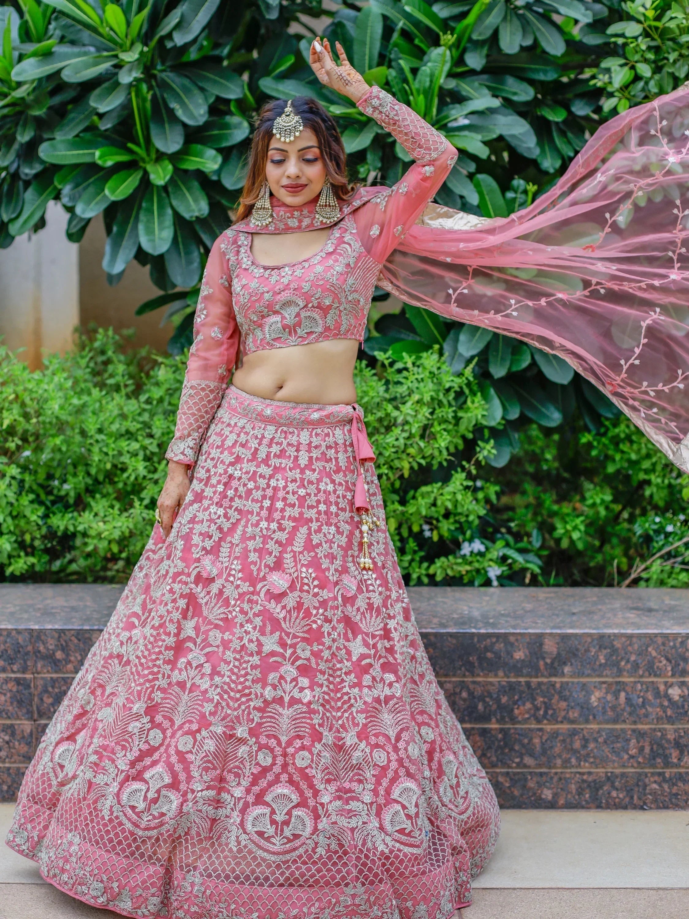 Beautiful Pink Dori Work Soft Net Ceremony Wear Lehenga Choli