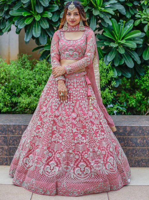 Beautiful Pink Dori Work Soft Net Ceremony Wear Lehenga Choli