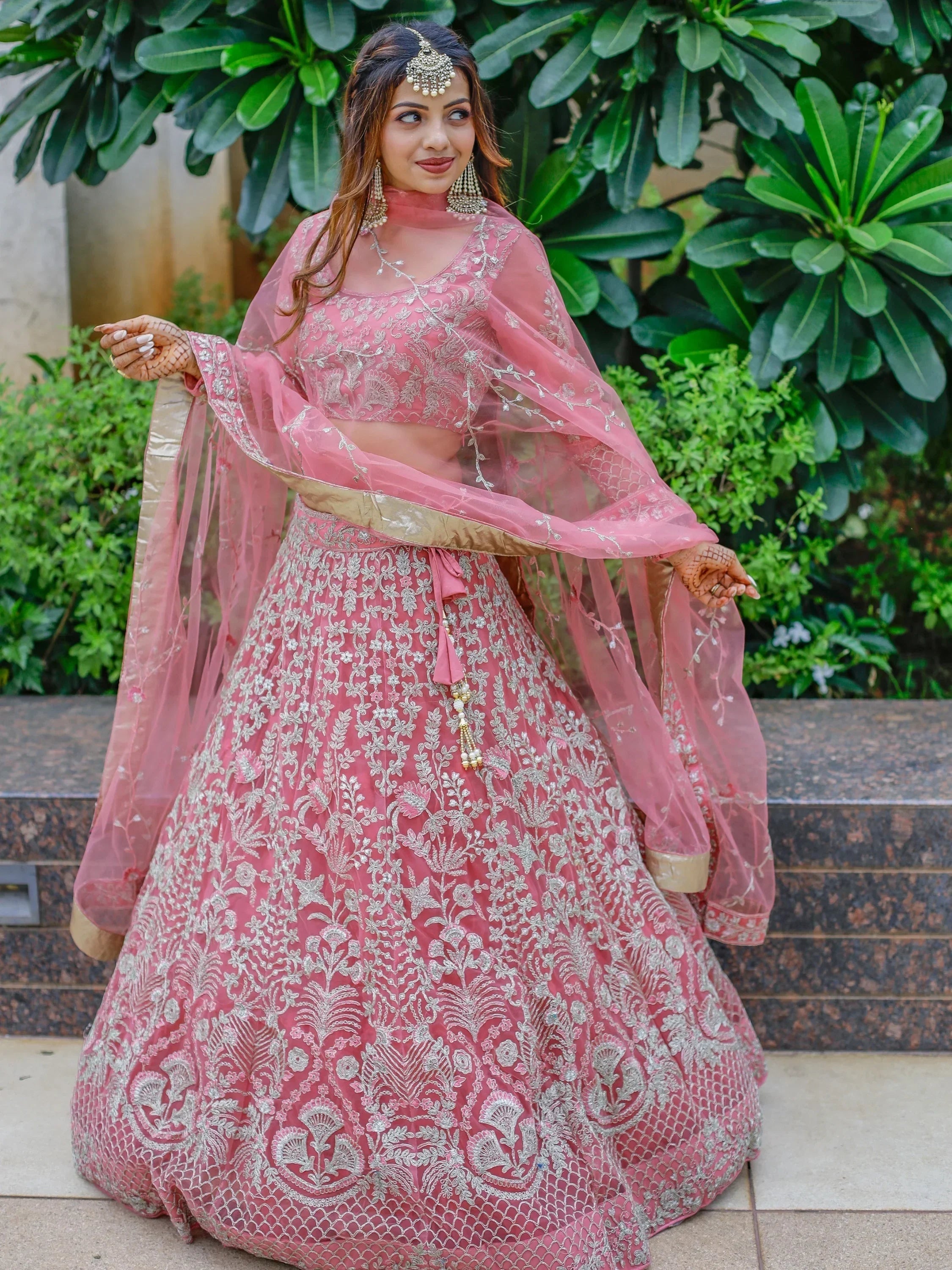 Beautiful Pink Dori Work Soft Net Ceremony Wear Lehenga Choli