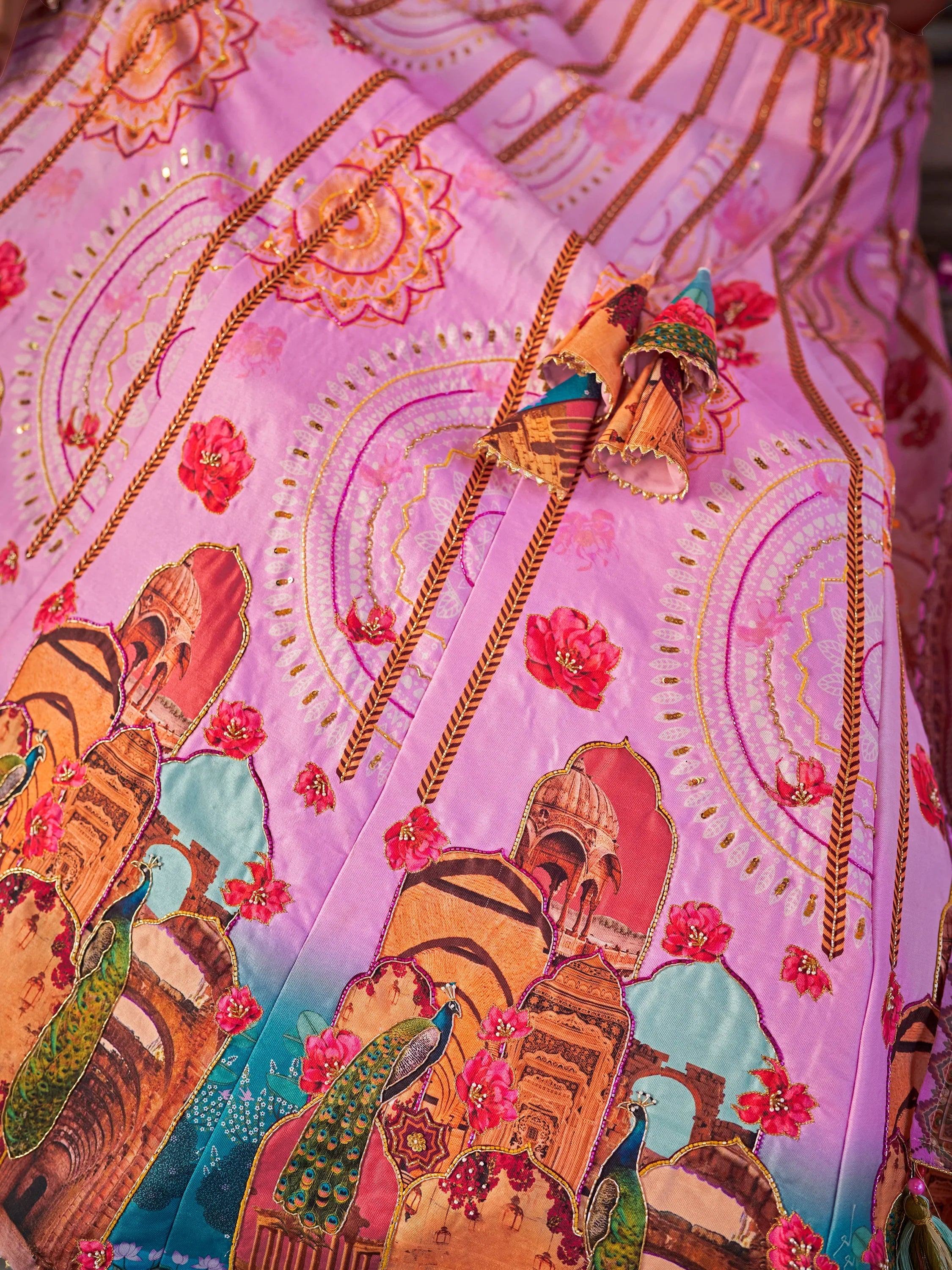 Beautiful Pink Printed Art Silk Wedding Lehenga Choli With Dupatta