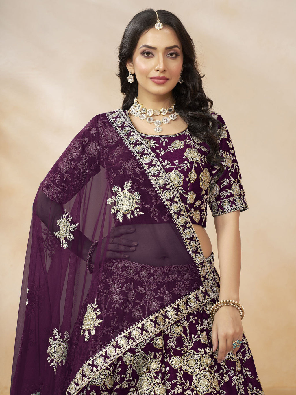 Beautiful Purple Color Embroidered Silk Engagement Wear Lehenga Choli