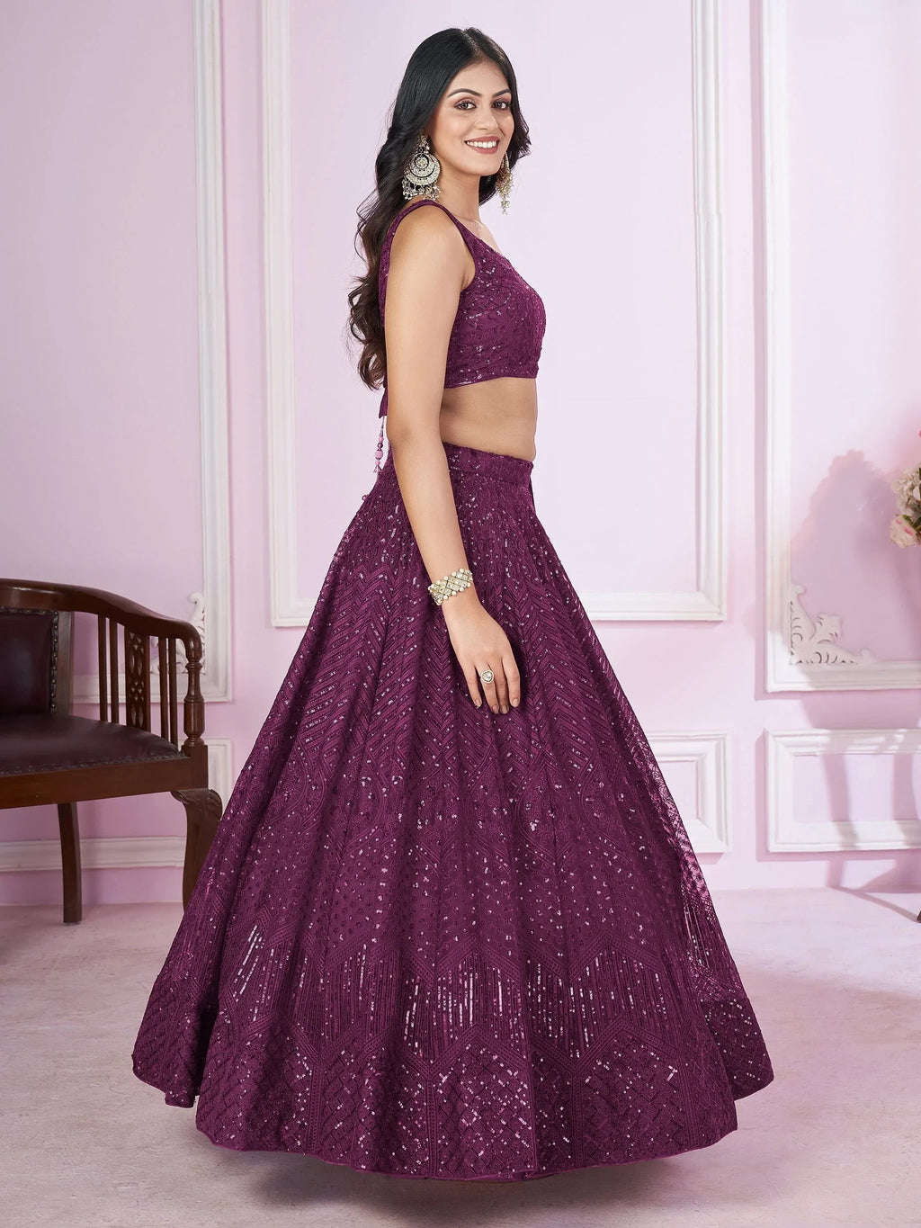 Beautiful Purple Sequins Soft Net Function Wear Lehenga Choli