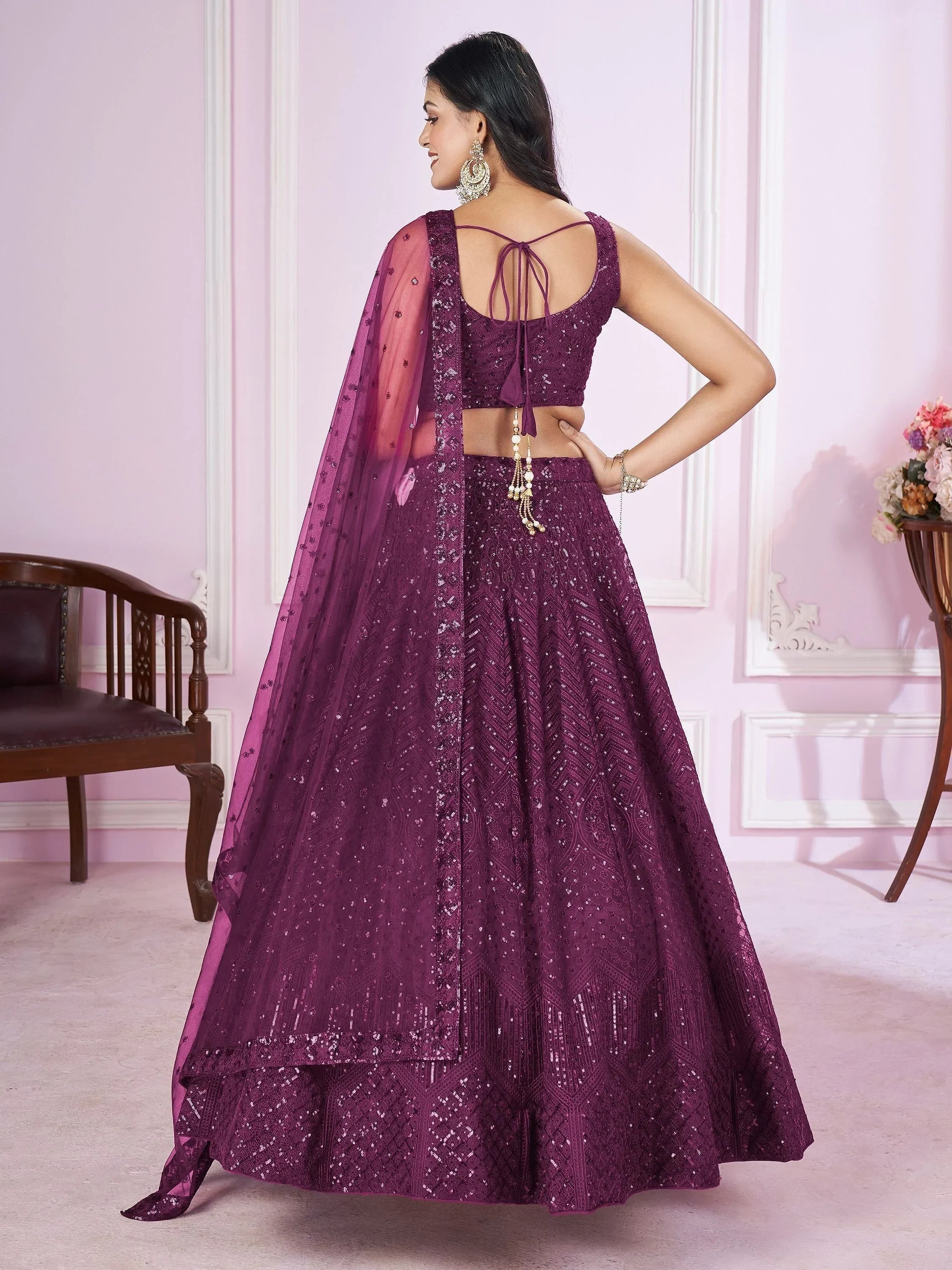 Beautiful Purple Sequins Soft Net Function Wear Lehenga Choli
